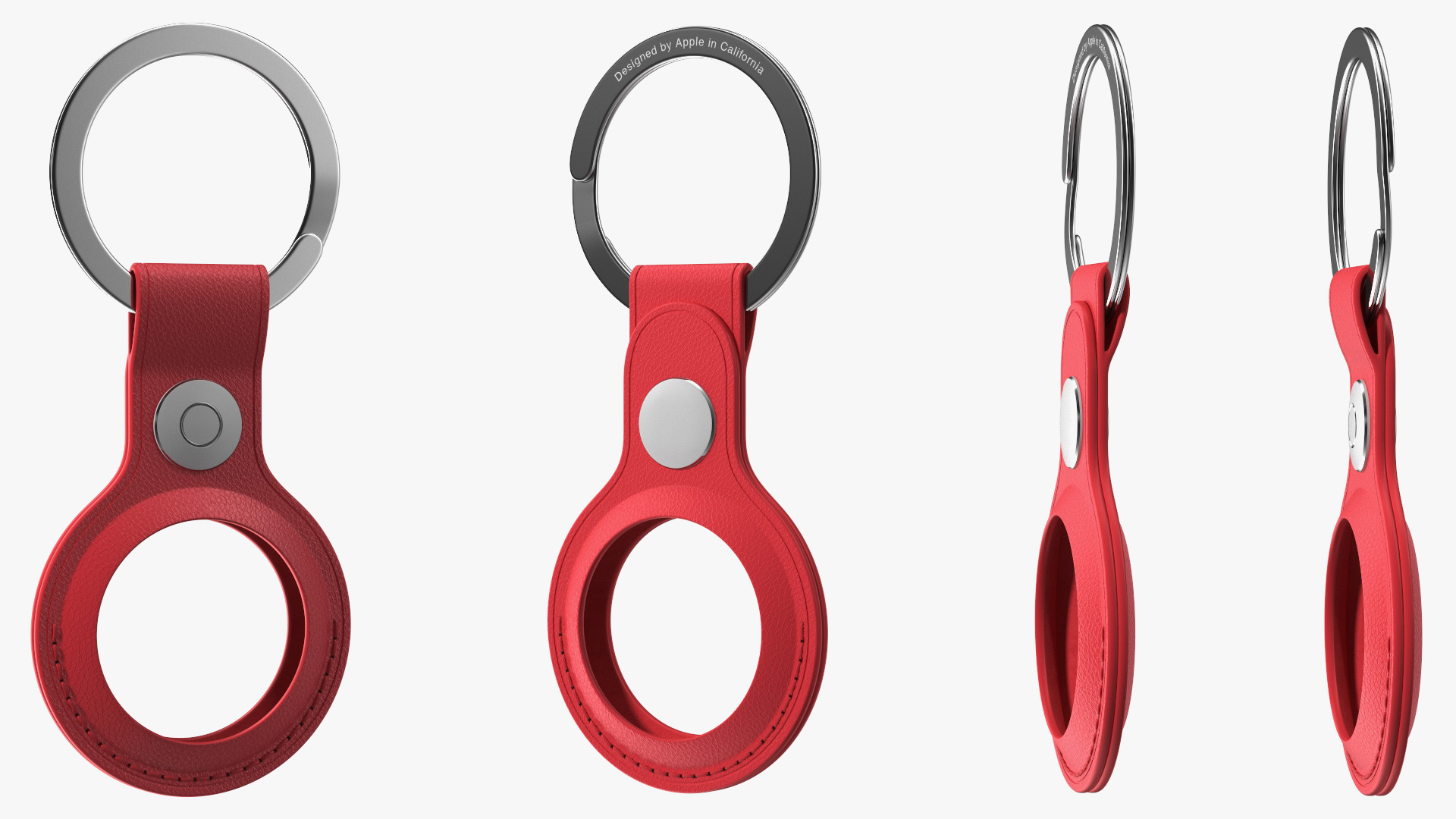AirTag Leather Key Ring Red 3D