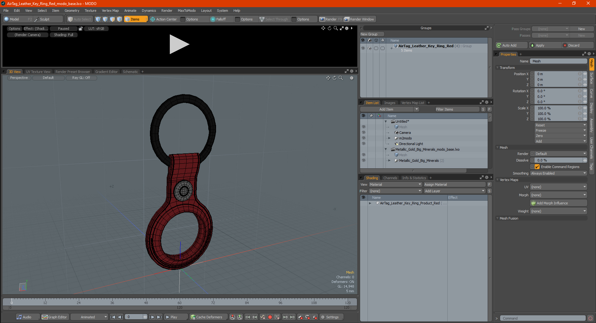 AirTag Leather Key Ring Red 3D