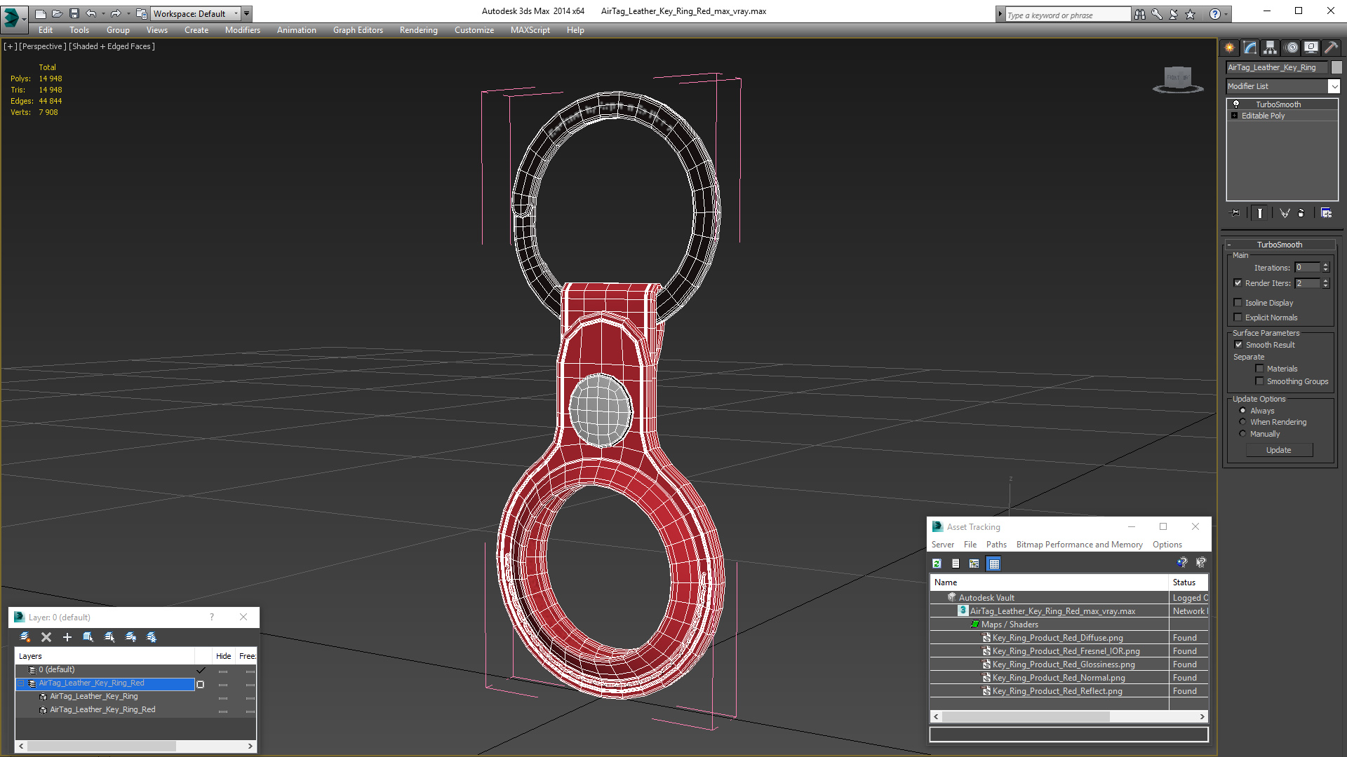 AirTag Leather Key Ring Red 3D