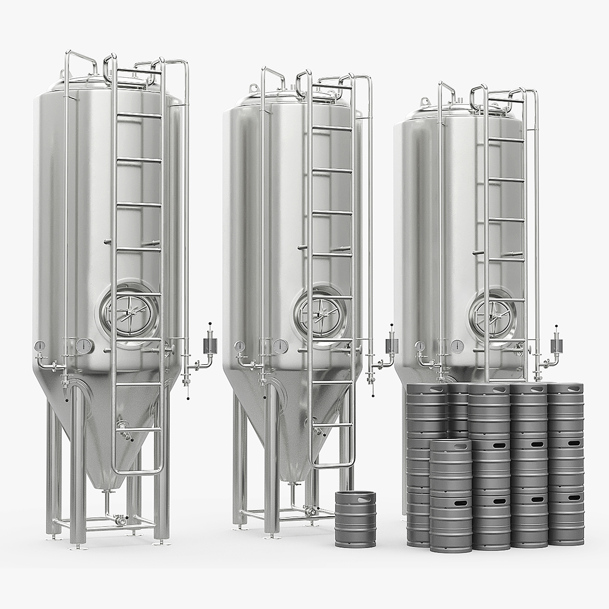Brewery Fermentation Vessels with Kegs 3D model preview