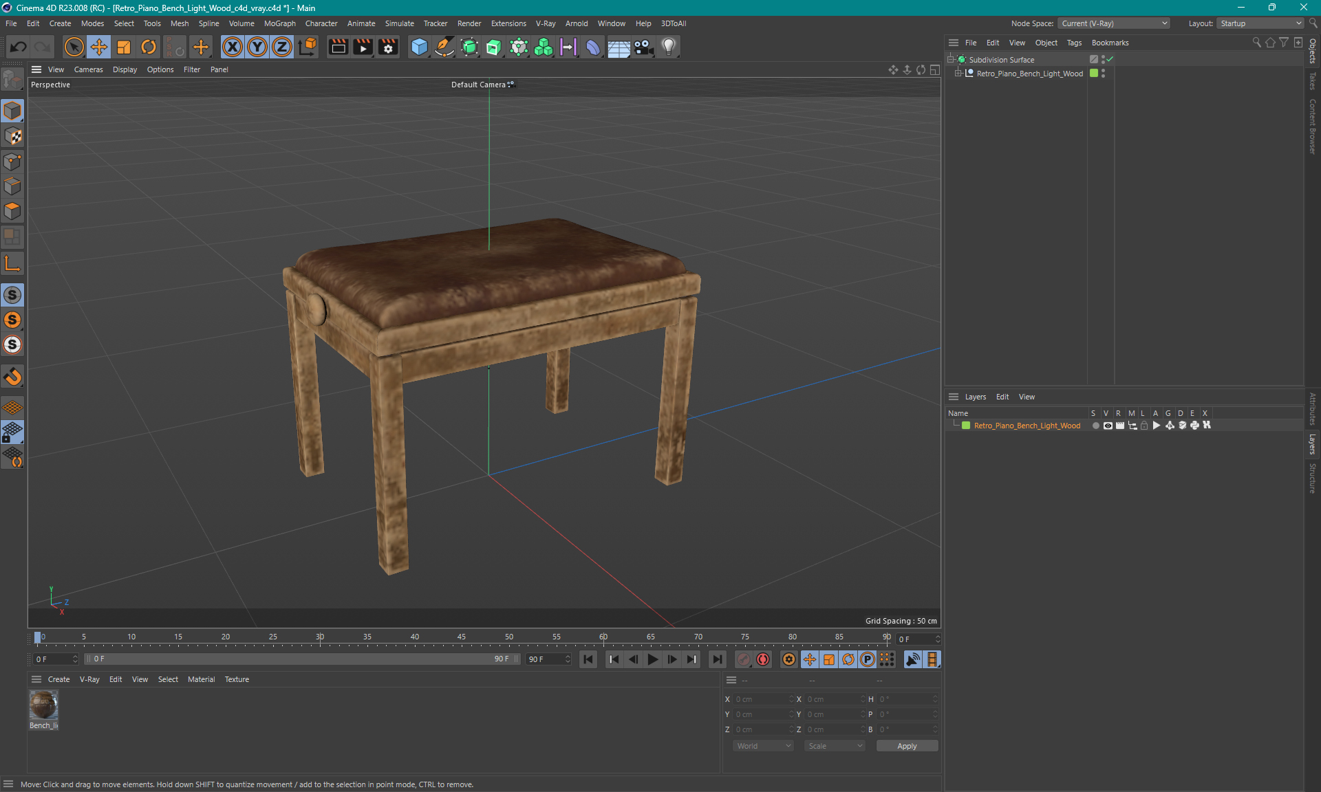 3D Retro Piano Bench Light Wood model