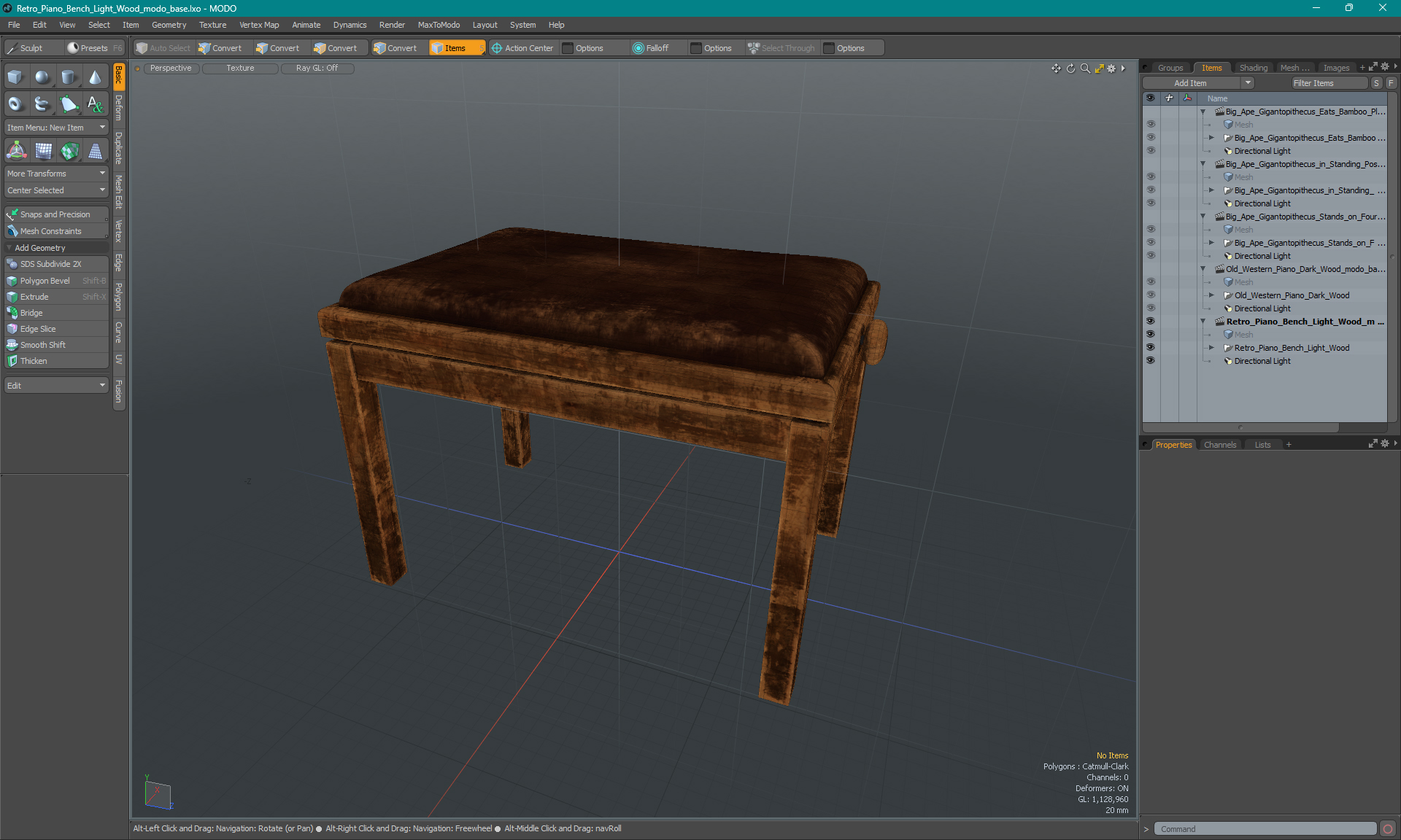 3D Retro Piano Bench Light Wood model
