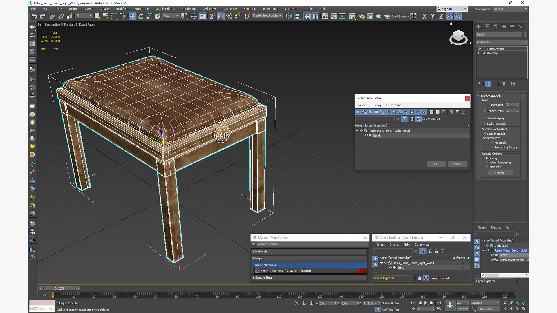 3D Retro Piano Bench Light Wood model