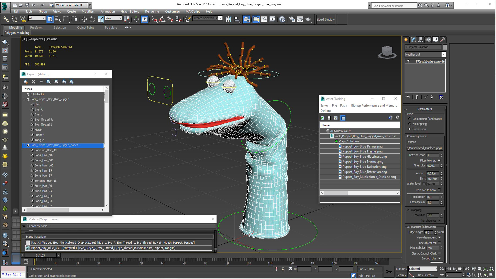 Sock Puppet Boy Blue Rigged 3D