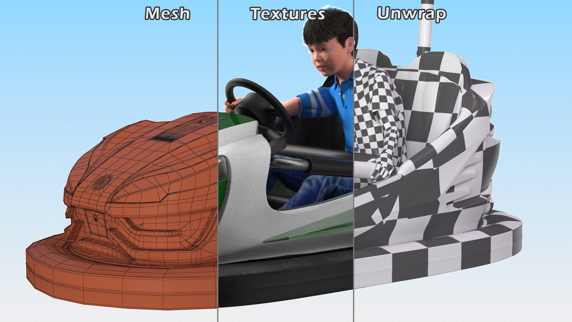 3D Bertazzon Bumper Car Adult New York with Boy Rigged