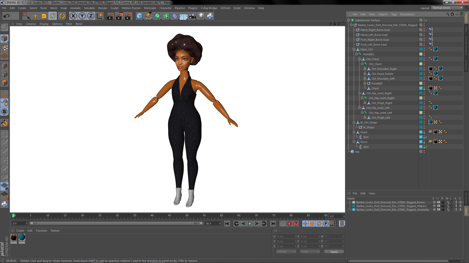 Barbie Looks Doll Dressed Elle GTD91 Rigged for Cinema 4D 3D