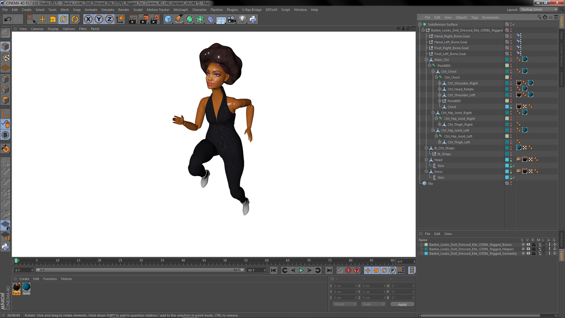 Barbie Looks Doll Dressed Elle GTD91 Rigged for Cinema 4D 3D