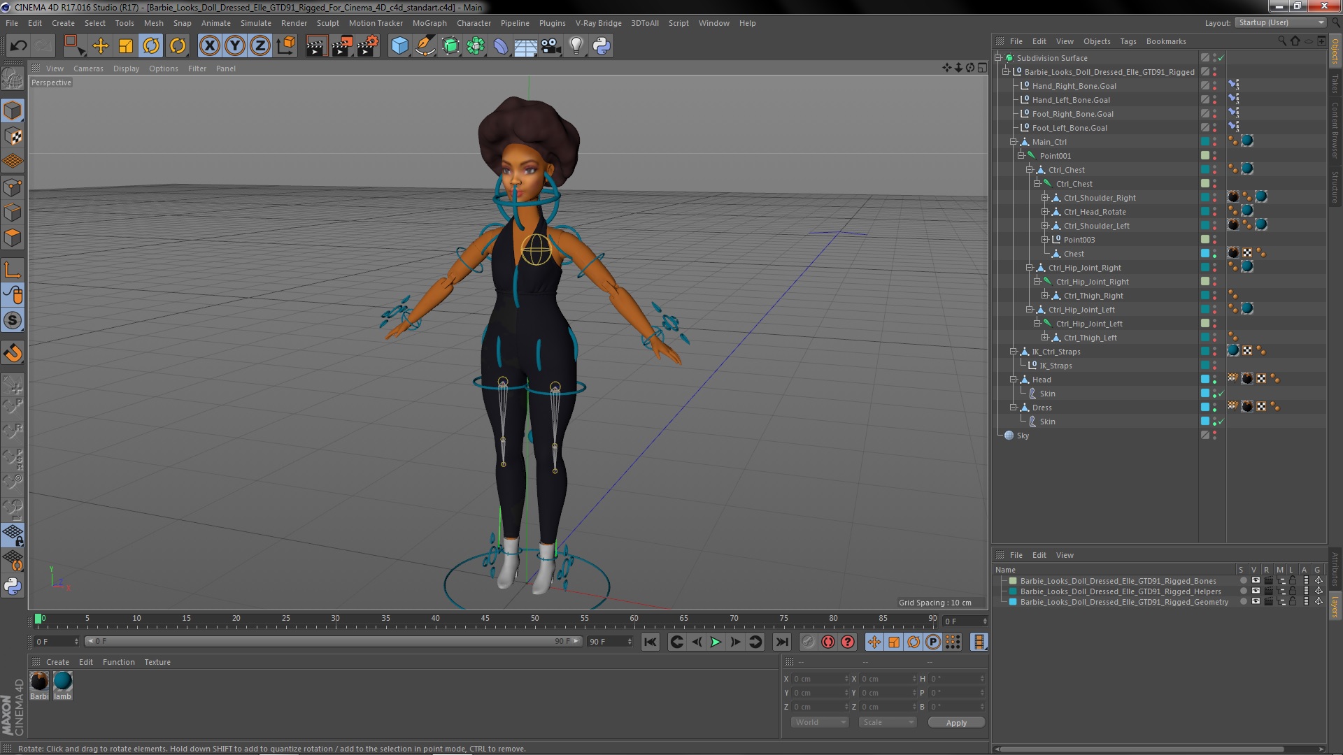 Barbie Looks Doll Dressed Elle GTD91 Rigged for Cinema 4D 3D