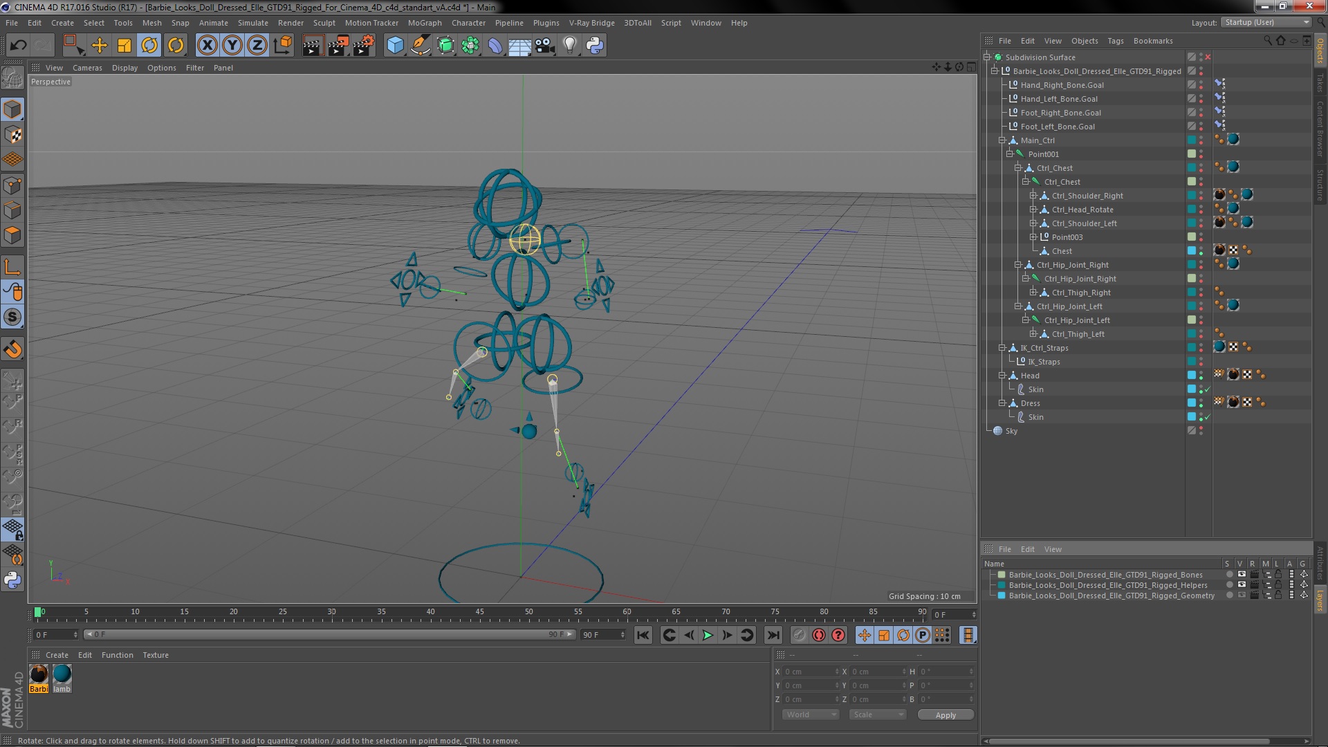 Barbie Looks Doll Dressed Elle GTD91 Rigged for Cinema 4D 3D