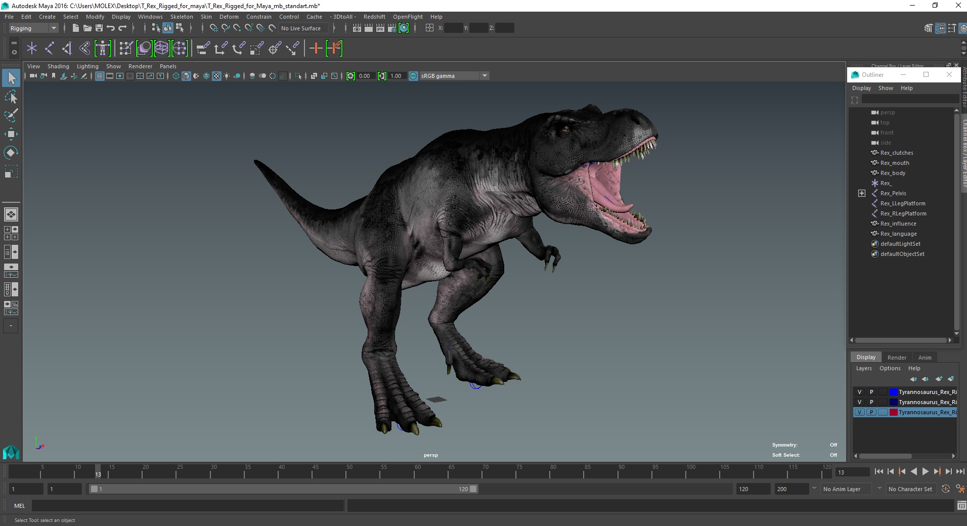 3D T Rex Rigged for Maya
