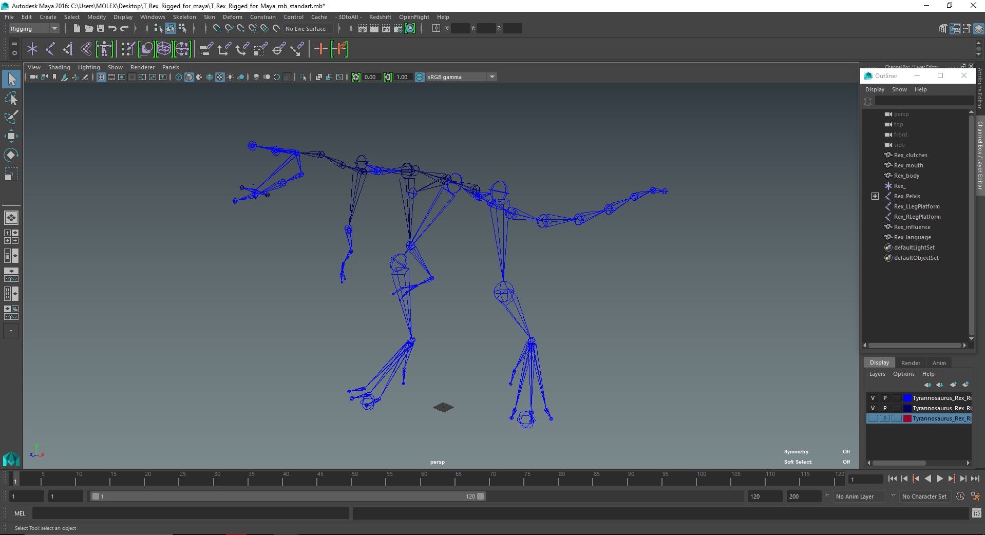 3D T Rex Rigged for Maya