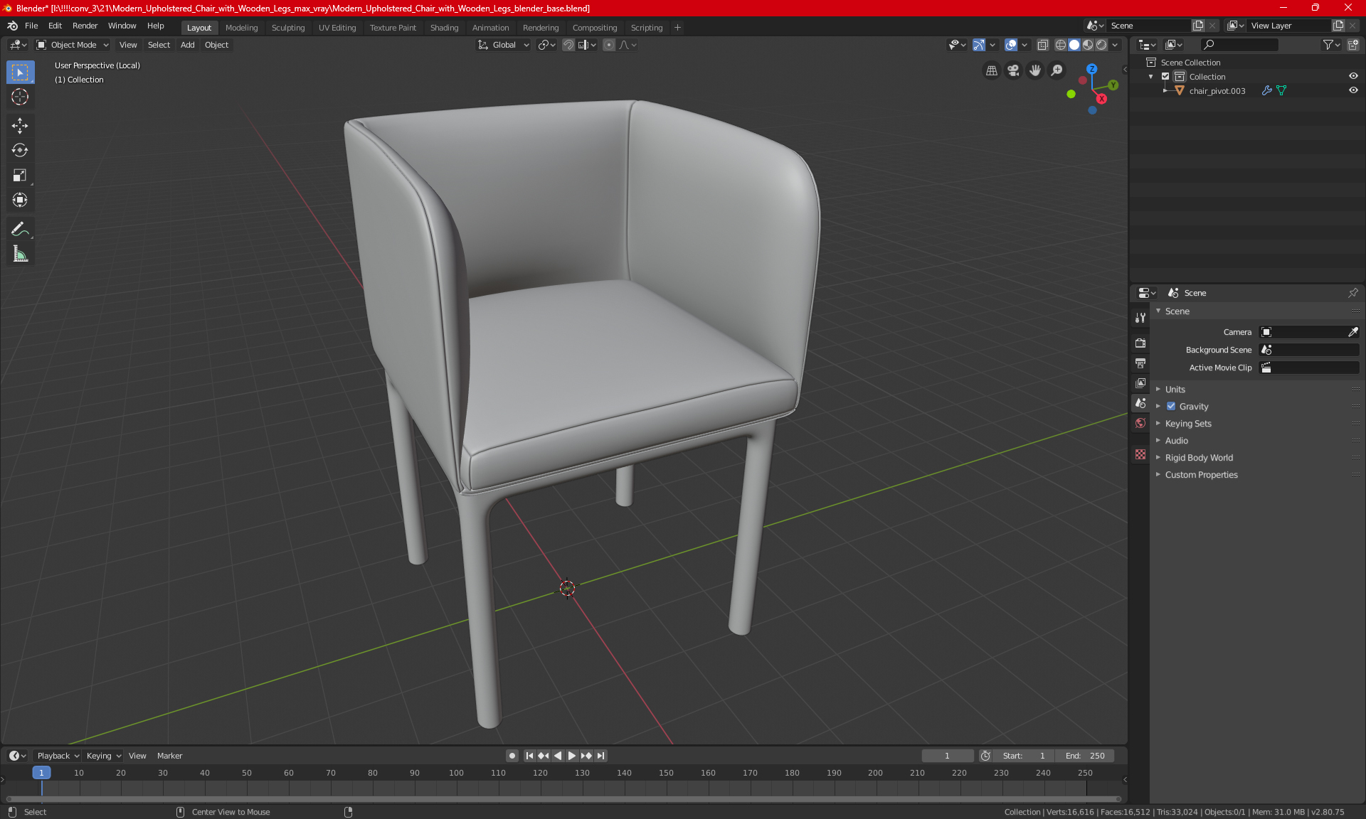 3D Modern Upholstered Chair with Wooden Legs
