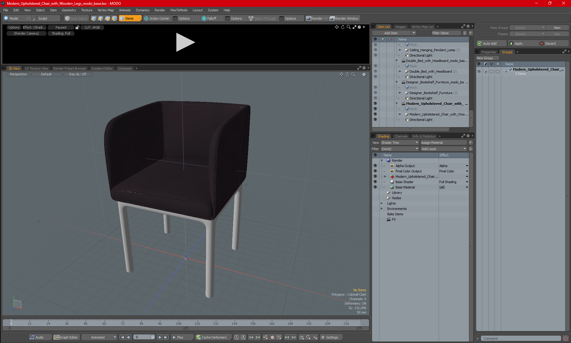 3D Modern Upholstered Chair with Wooden Legs