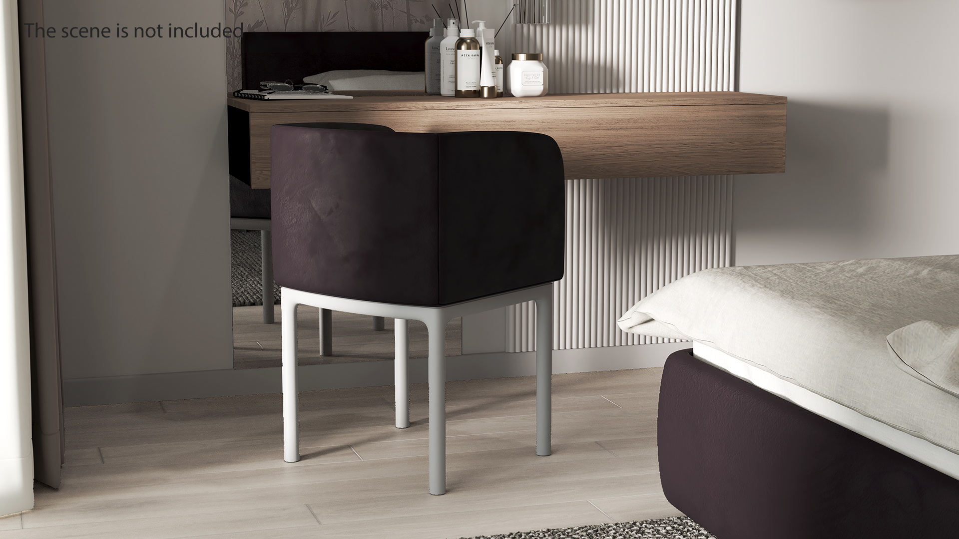 3D Modern Upholstered Chair with Wooden Legs