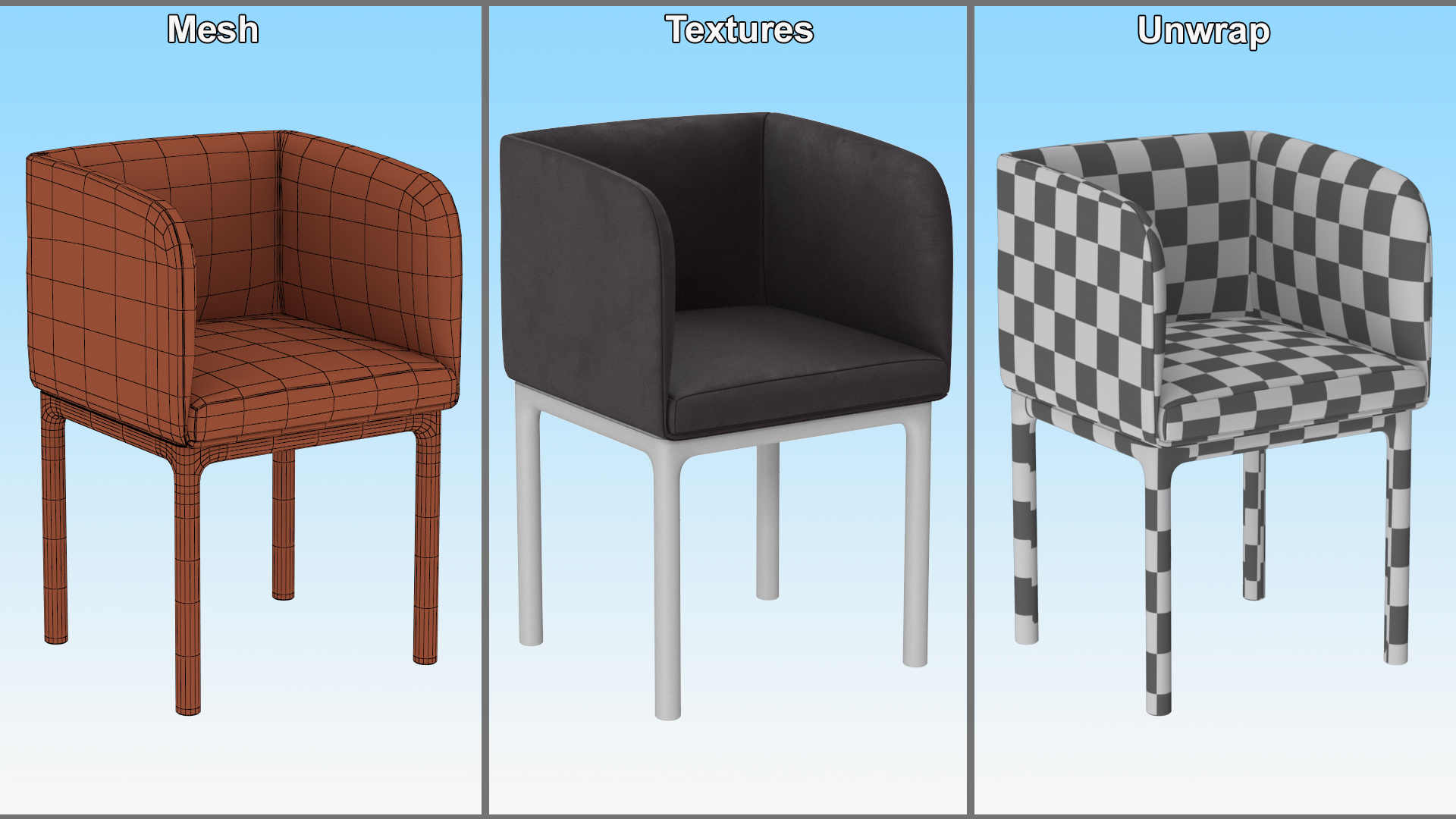 3D Modern Upholstered Chair with Wooden Legs