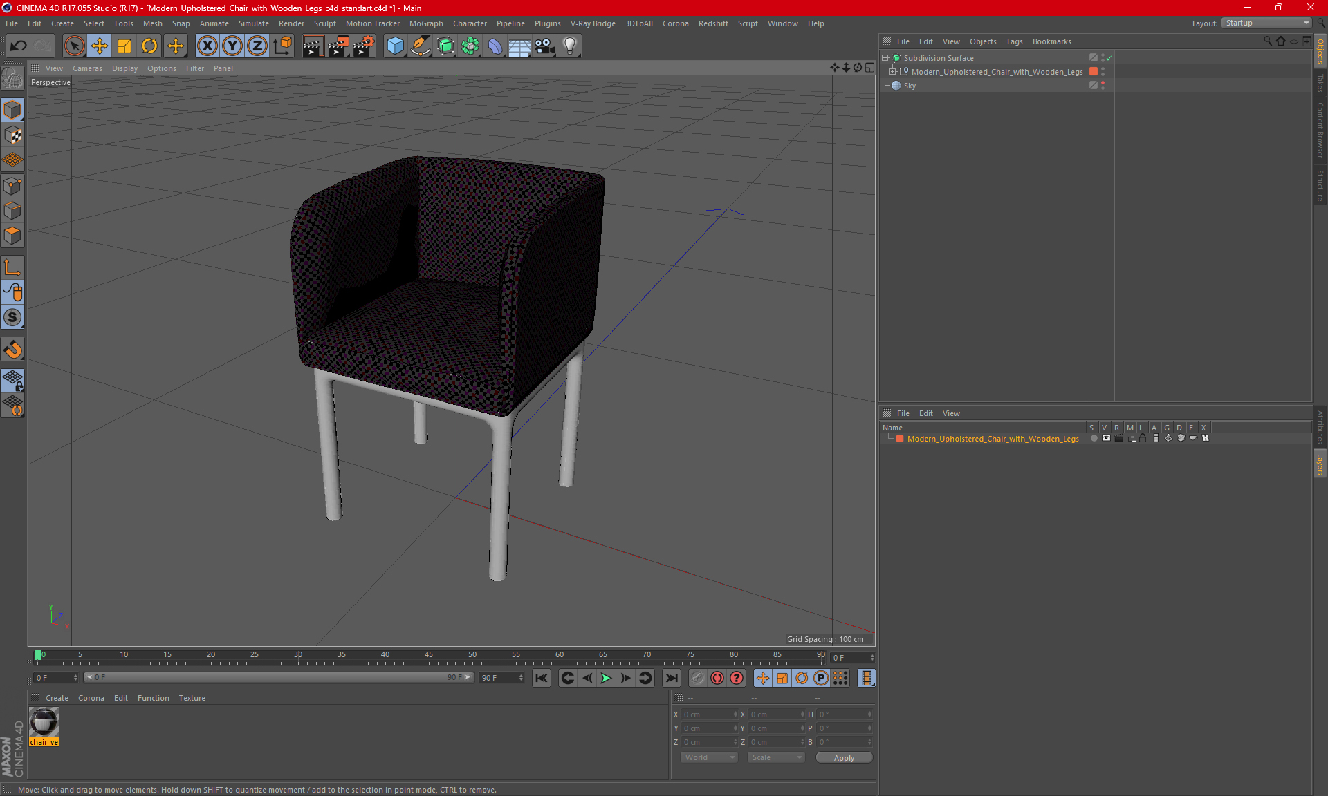 3D Modern Upholstered Chair with Wooden Legs