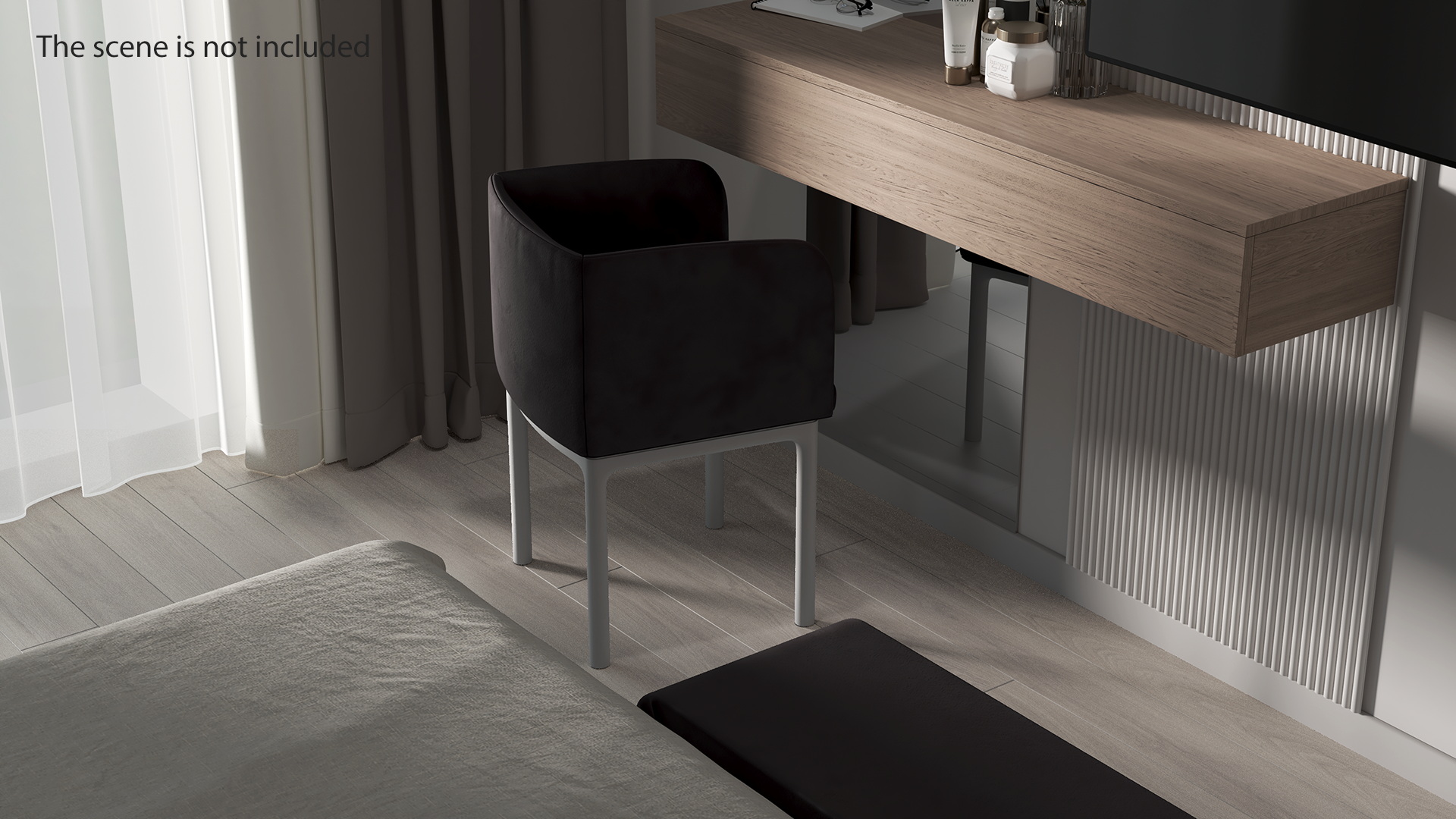 3D Modern Upholstered Chair with Wooden Legs