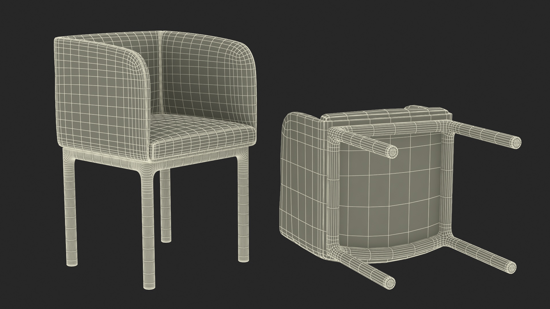 3D Modern Upholstered Chair with Wooden Legs