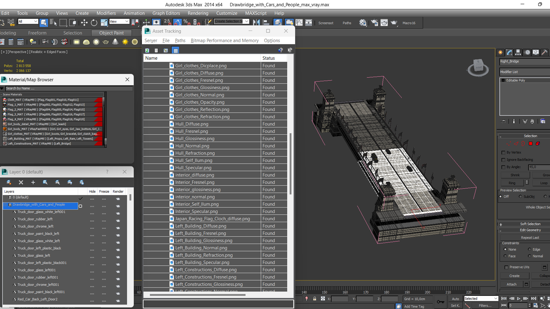 3D Drawbridge with Cars and People