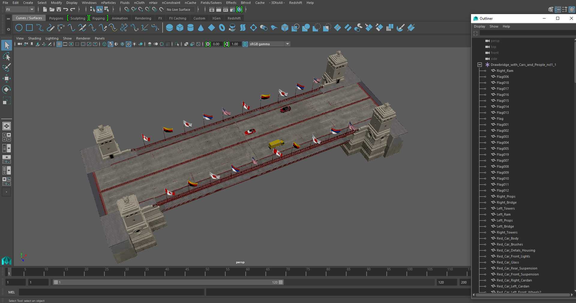 3D Drawbridge with Cars and People