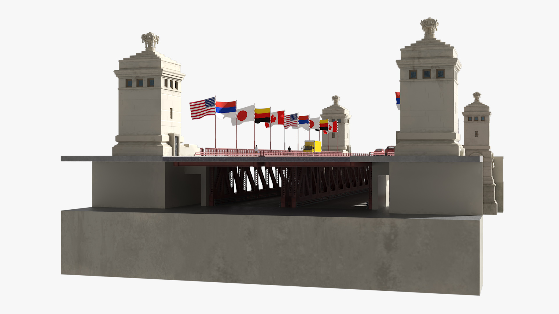 3D Drawbridge with Cars and People