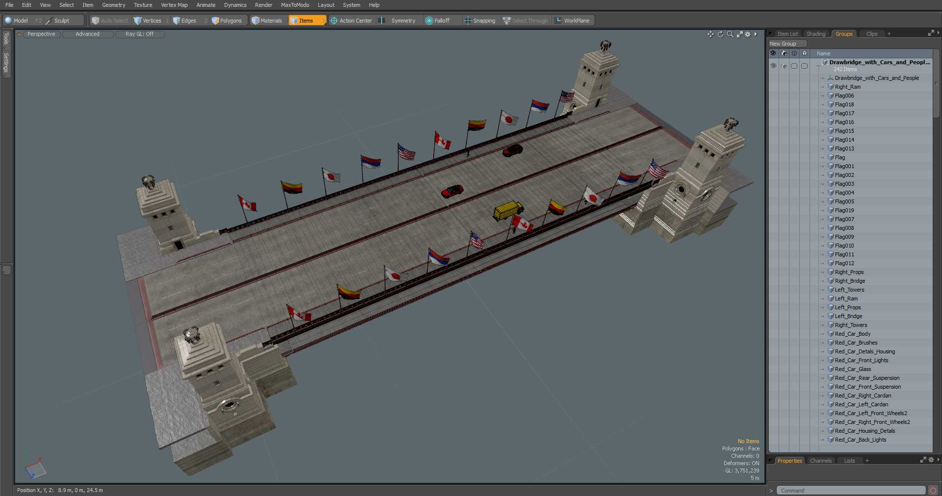 3D Drawbridge with Cars and People