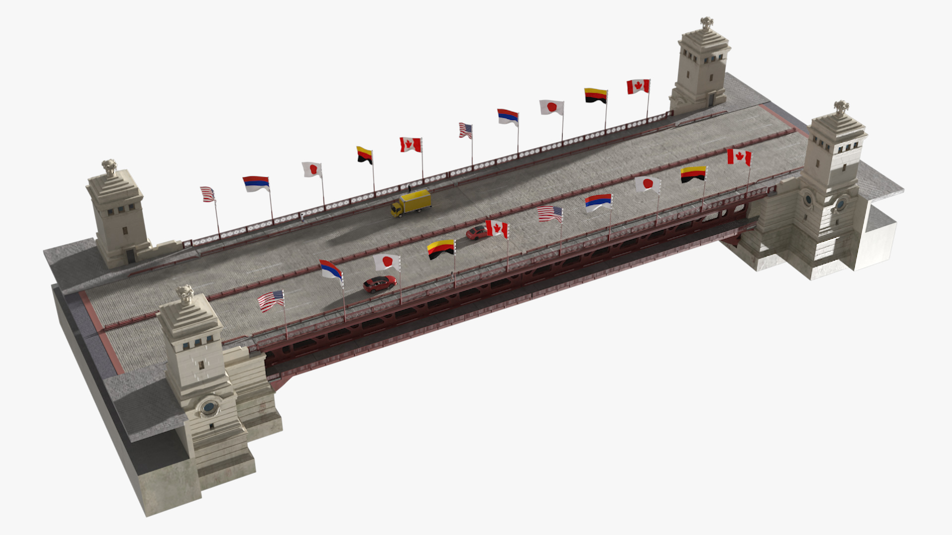 3D Drawbridge with Cars and People
