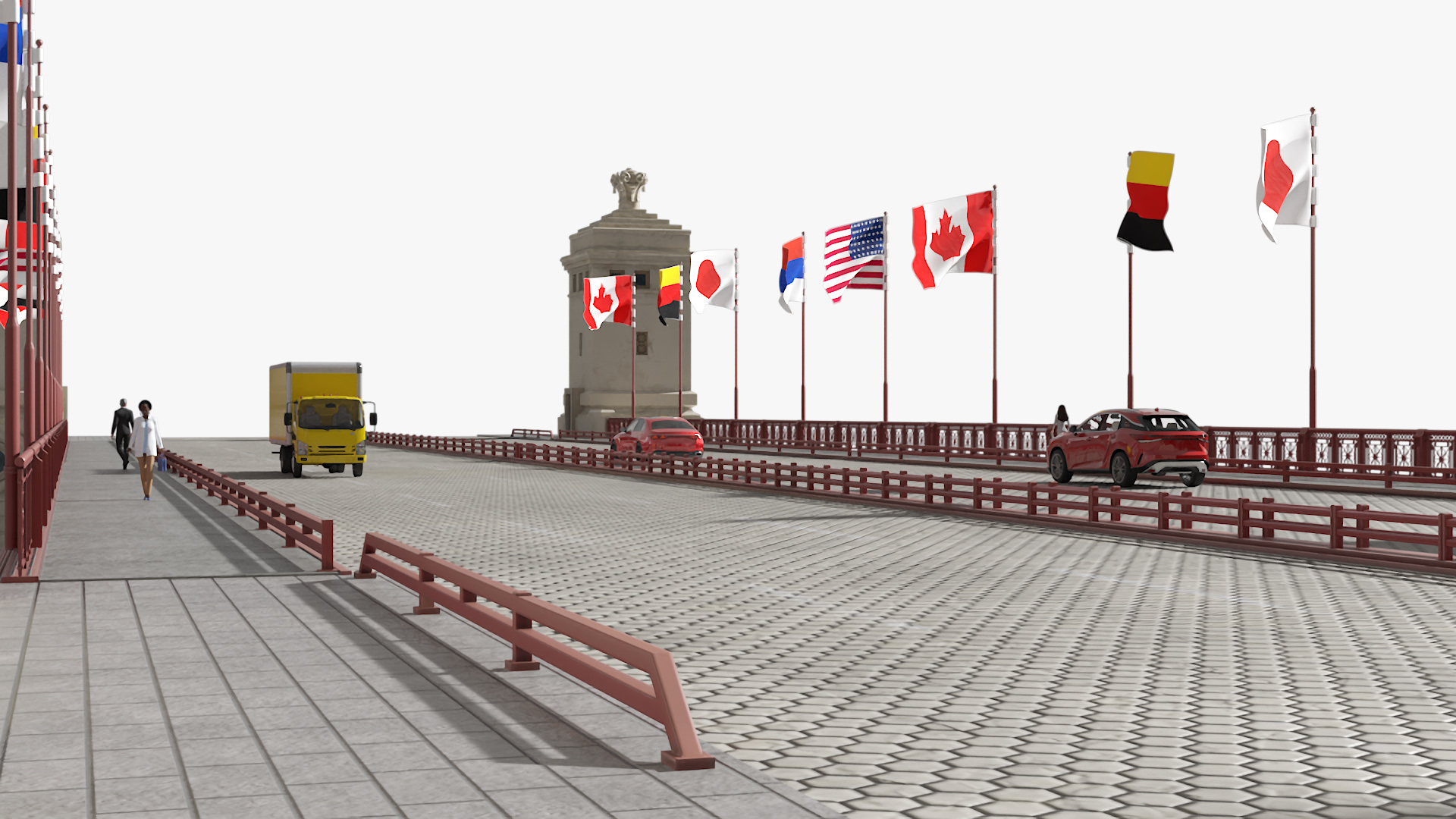 3D Drawbridge with Cars and People