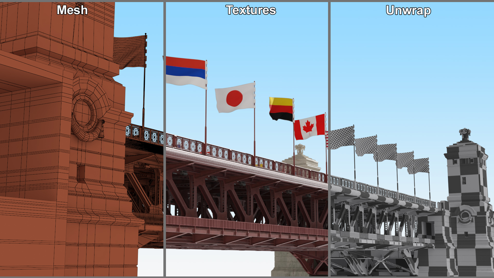 3D Drawbridge with Cars and People
