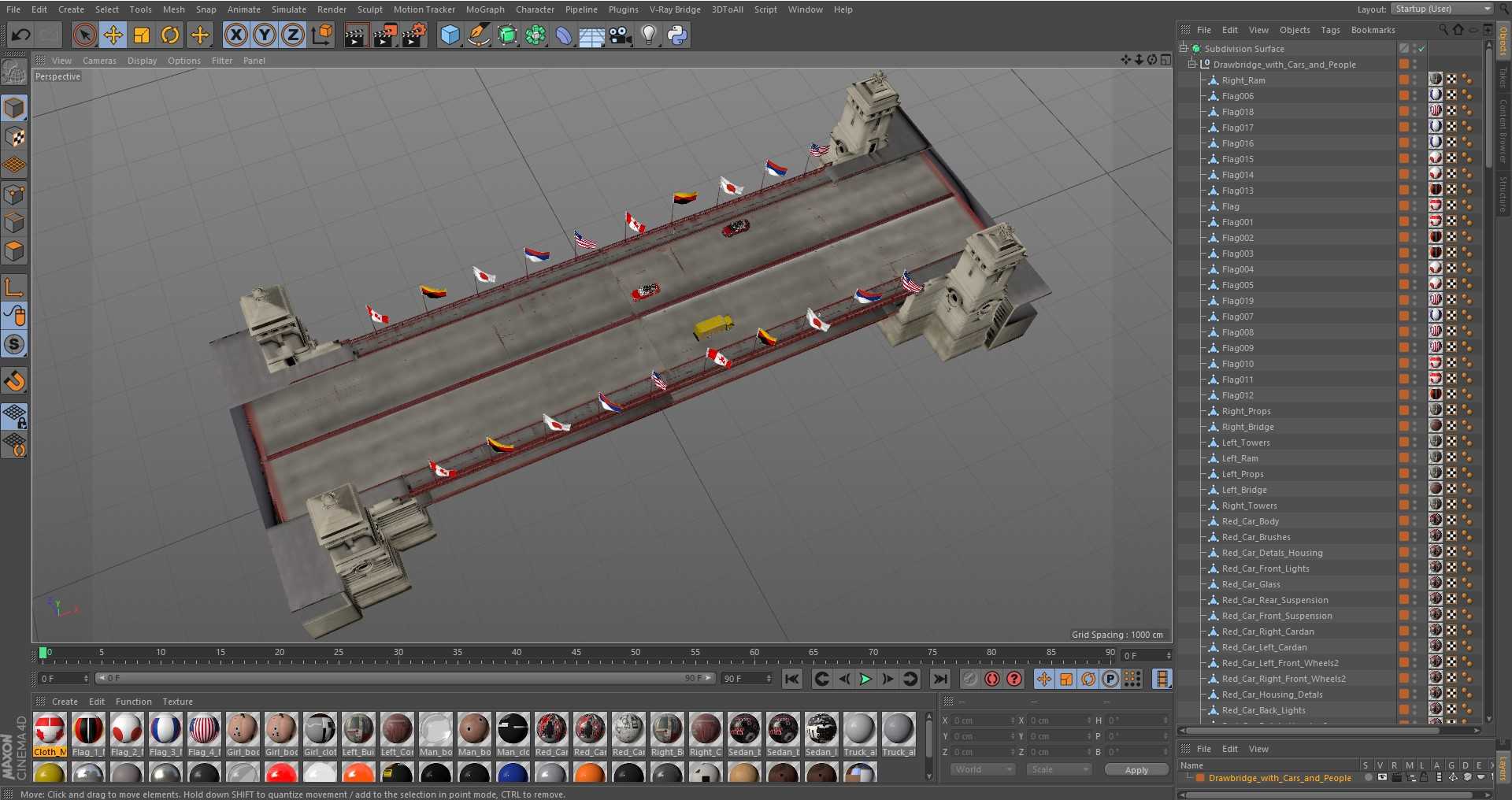 3D Drawbridge with Cars and People