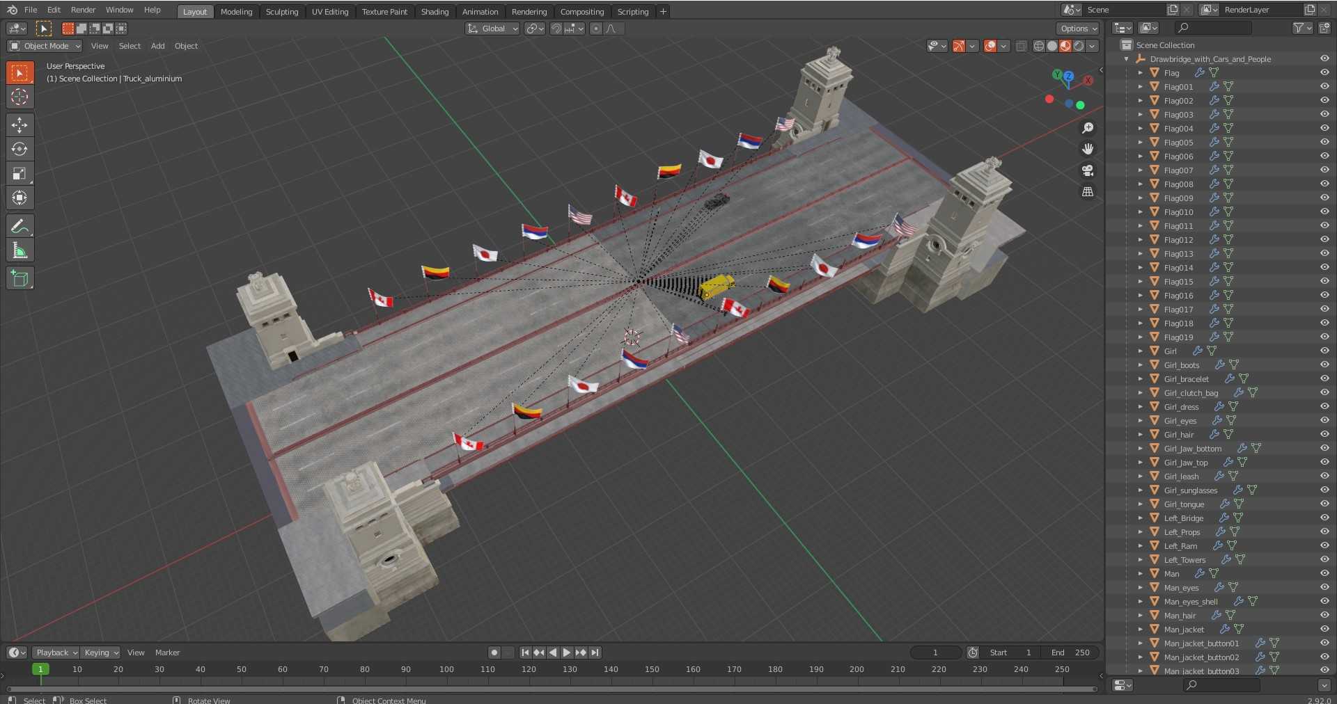 3D Drawbridge with Cars and People