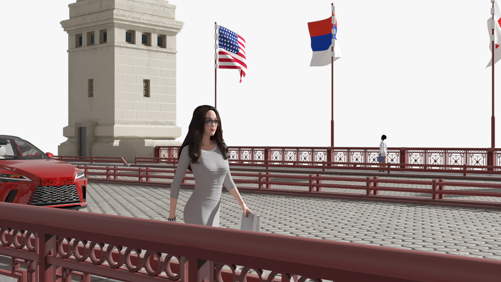 3D Drawbridge with Cars and People