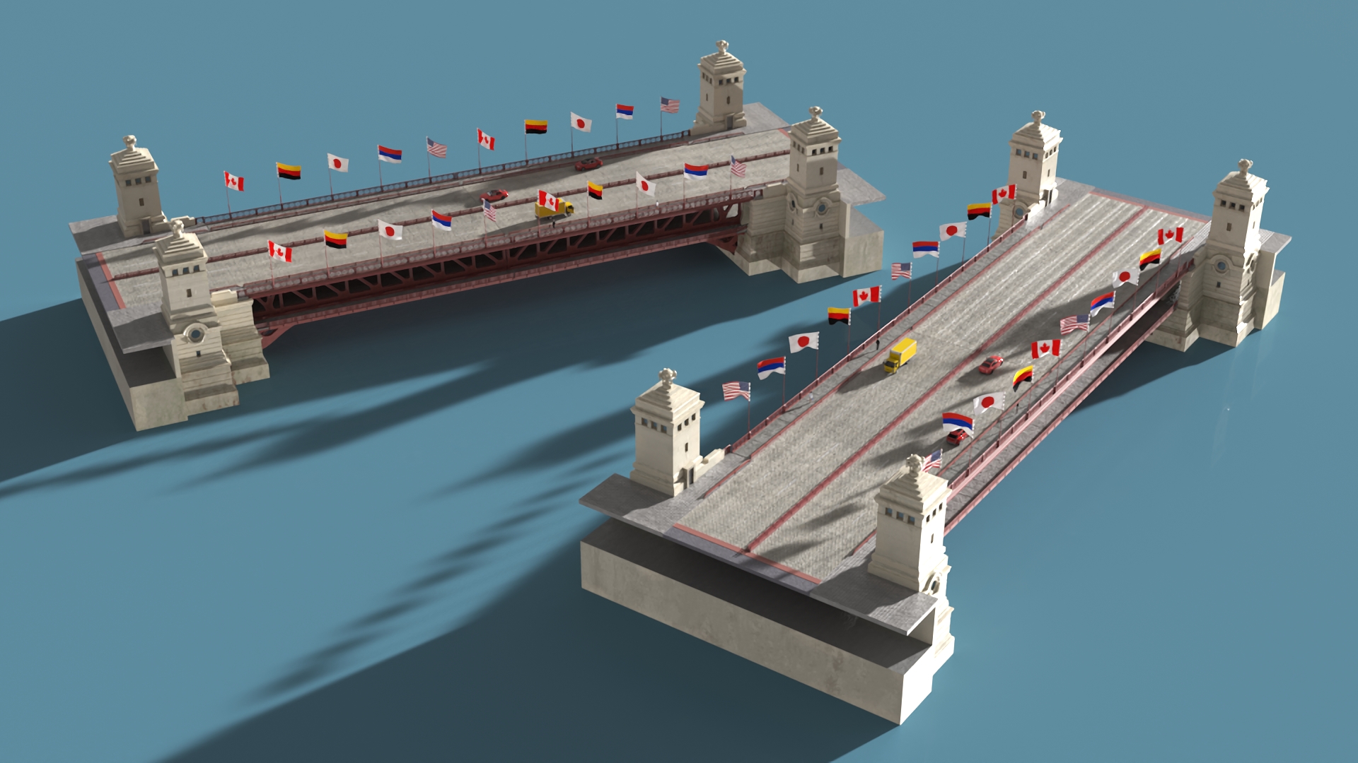 3D Drawbridge with Cars and People