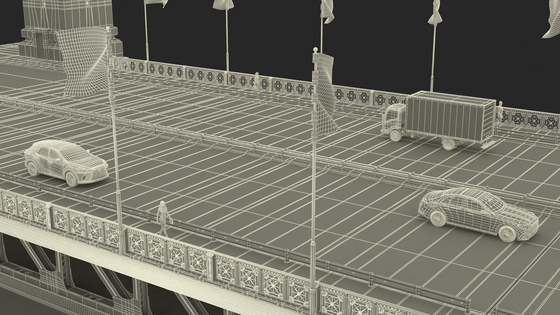 3D Drawbridge with Cars and People