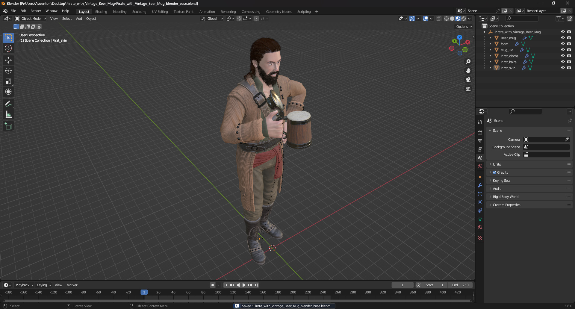 3D Pirate with Vintage Beer Mug model