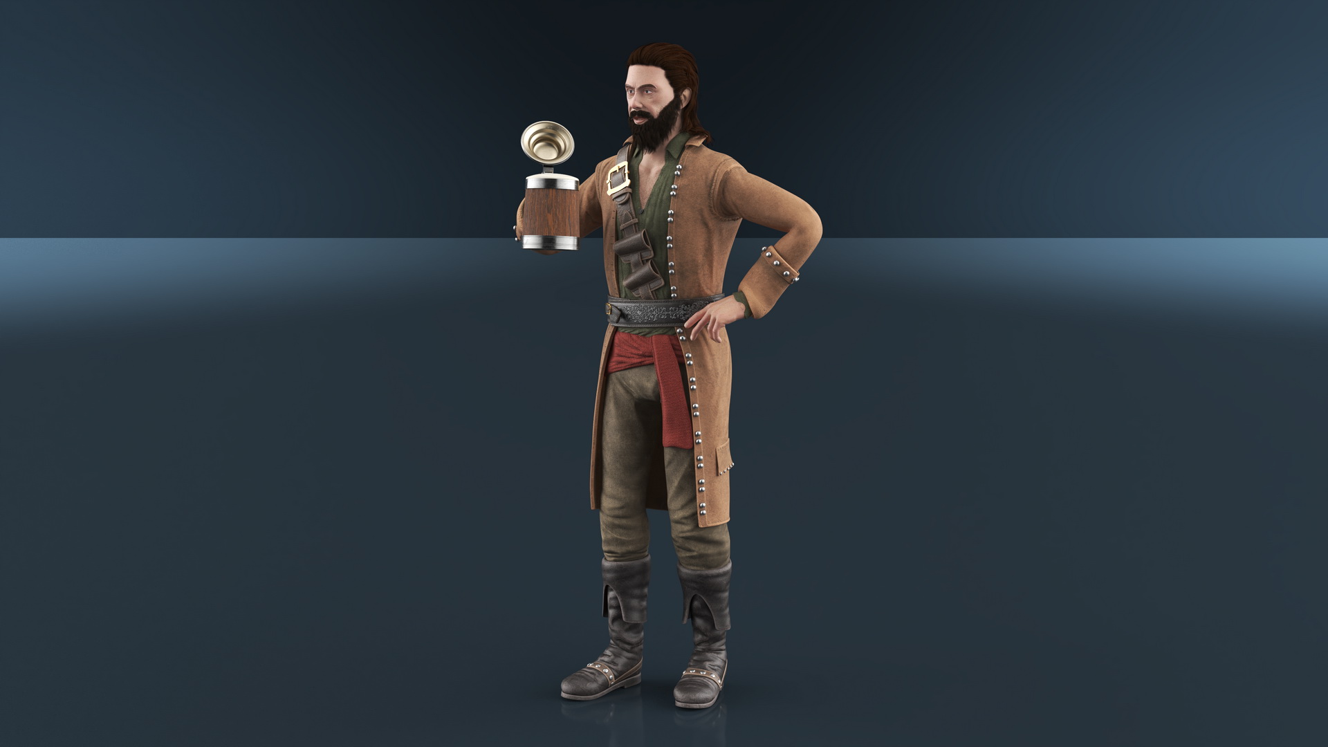 3D Pirate with Vintage Beer Mug model