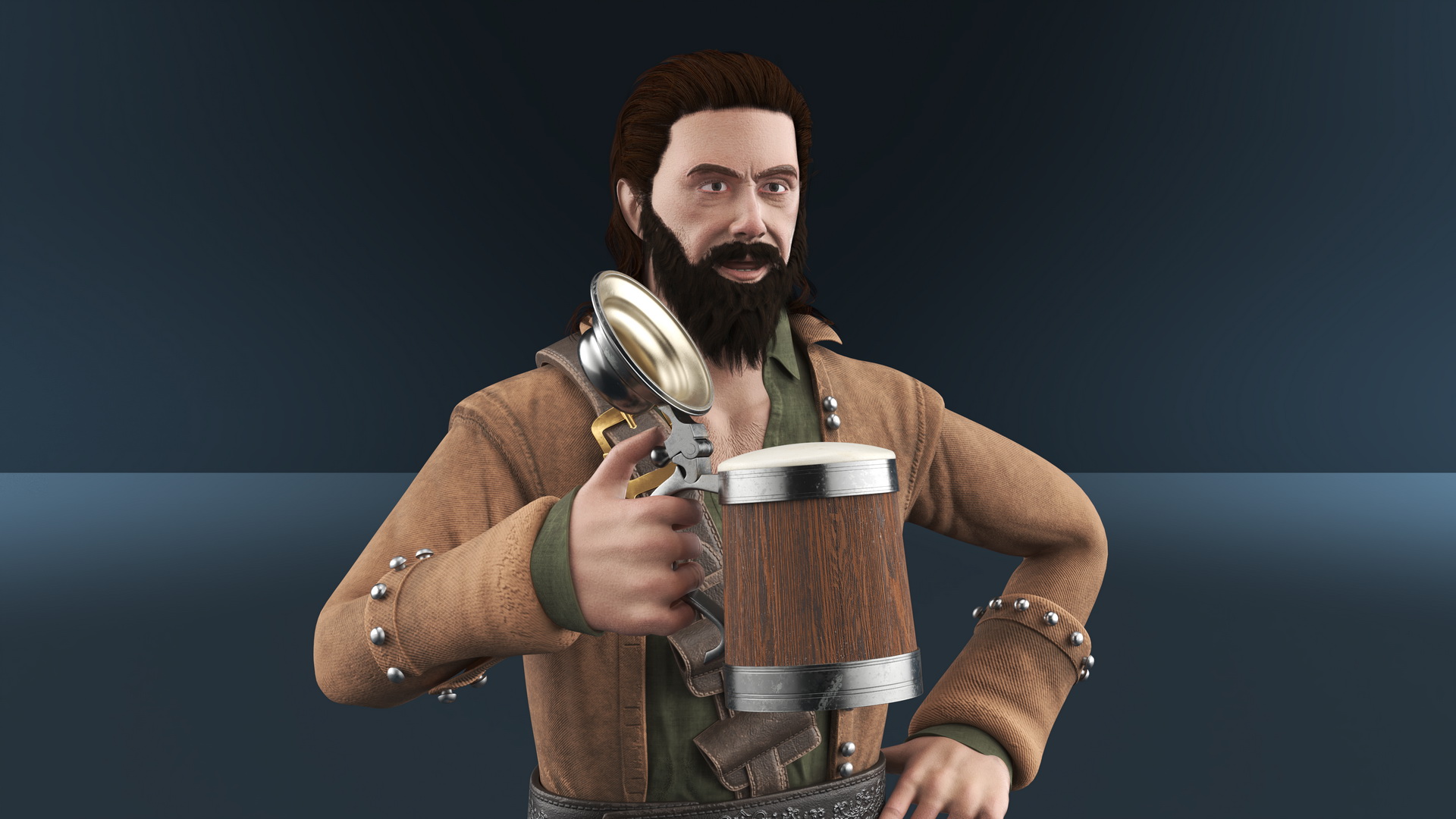 3D Pirate with Vintage Beer Mug model