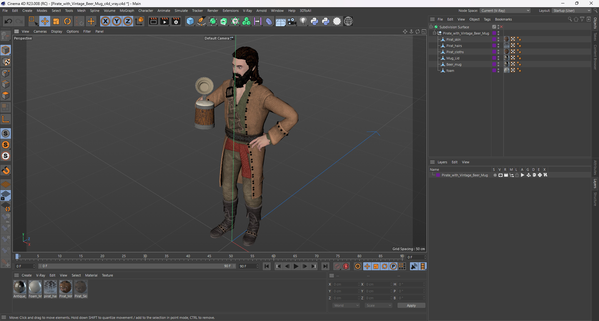 3D Pirate with Vintage Beer Mug model