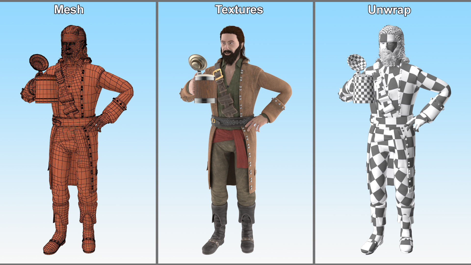 3D Pirate with Vintage Beer Mug model