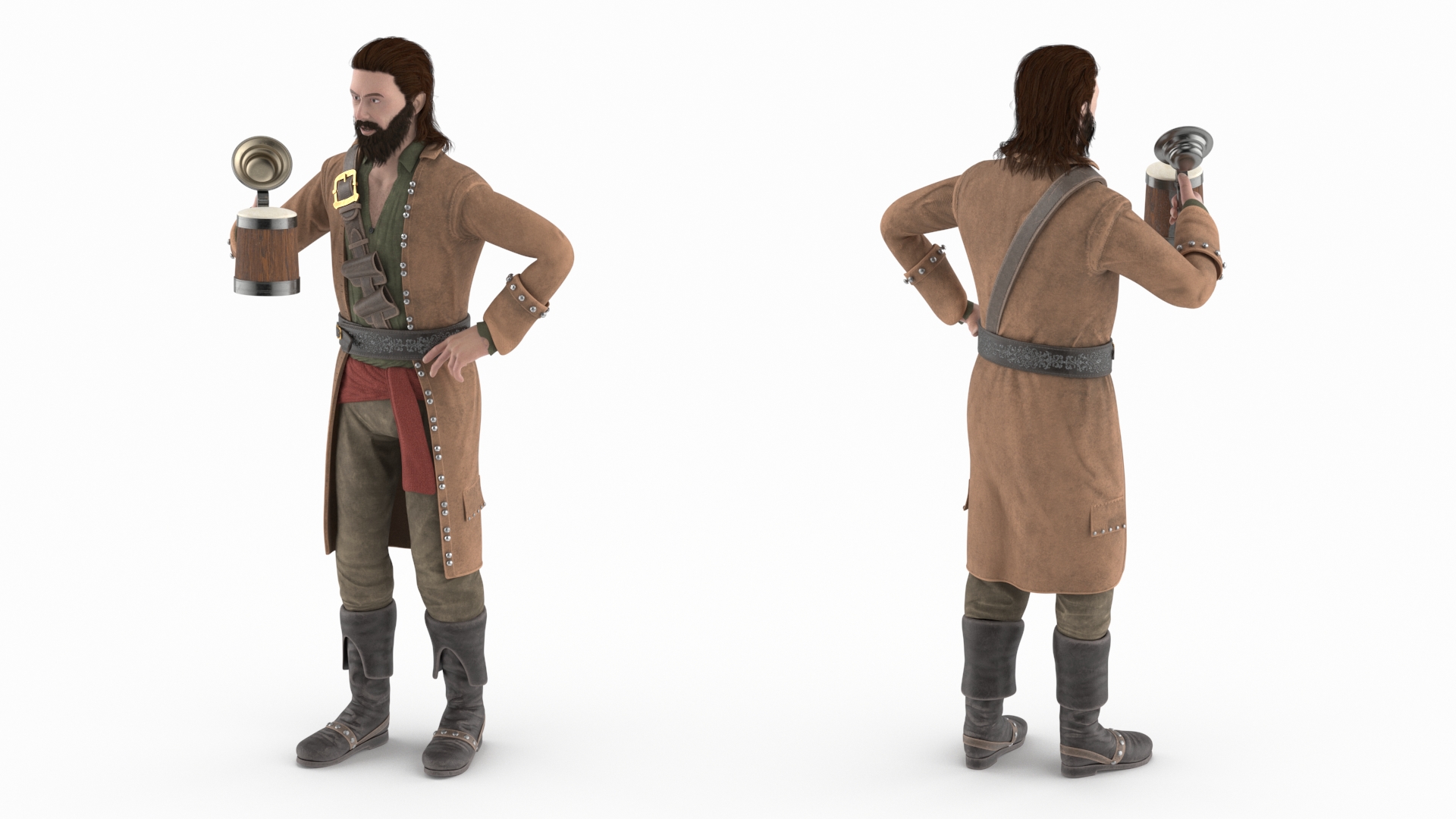 3D Pirate with Vintage Beer Mug model