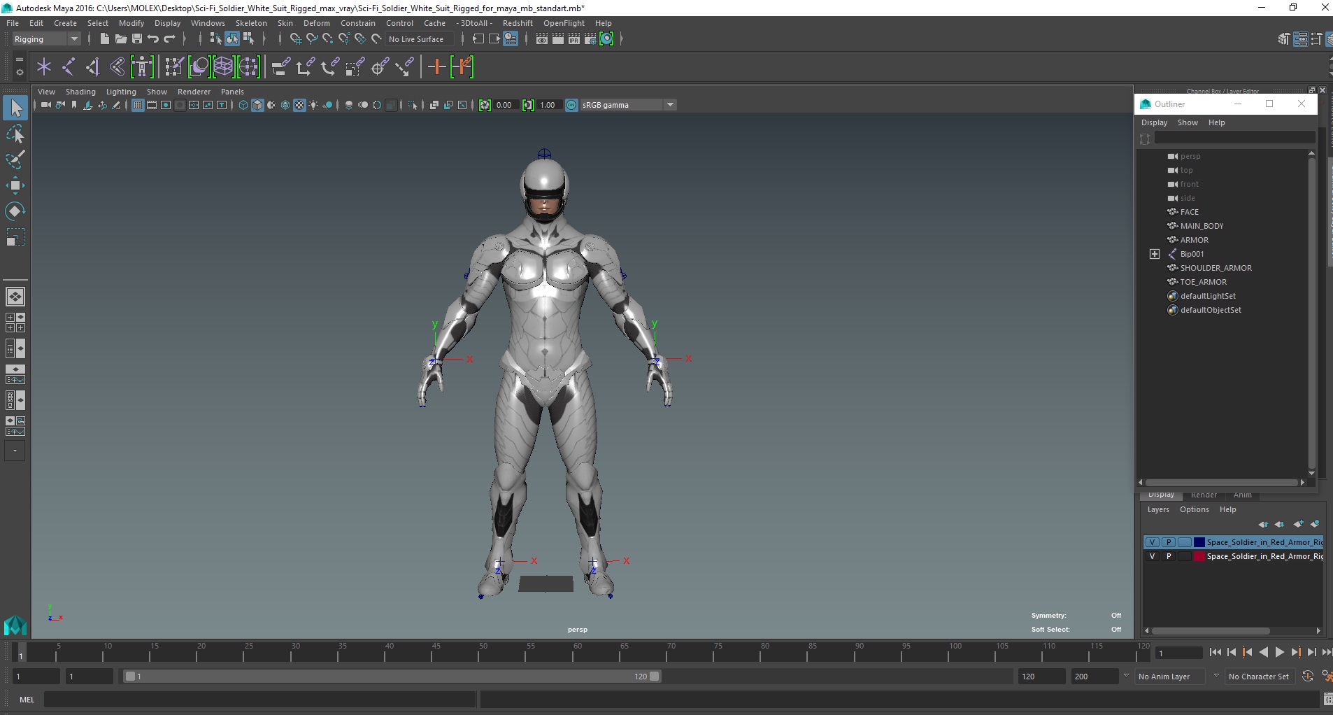 3D Sci-Fi Soldier White Suit Rigged for Maya