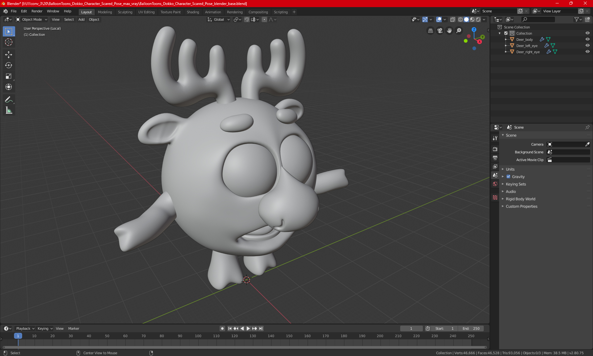 3D model BalloonToons Dokko Character Scared Pose