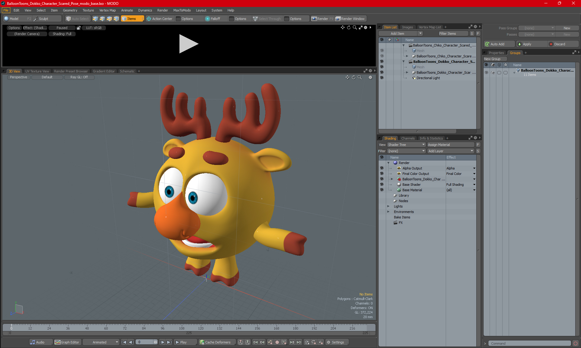 3D model BalloonToons Dokko Character Scared Pose