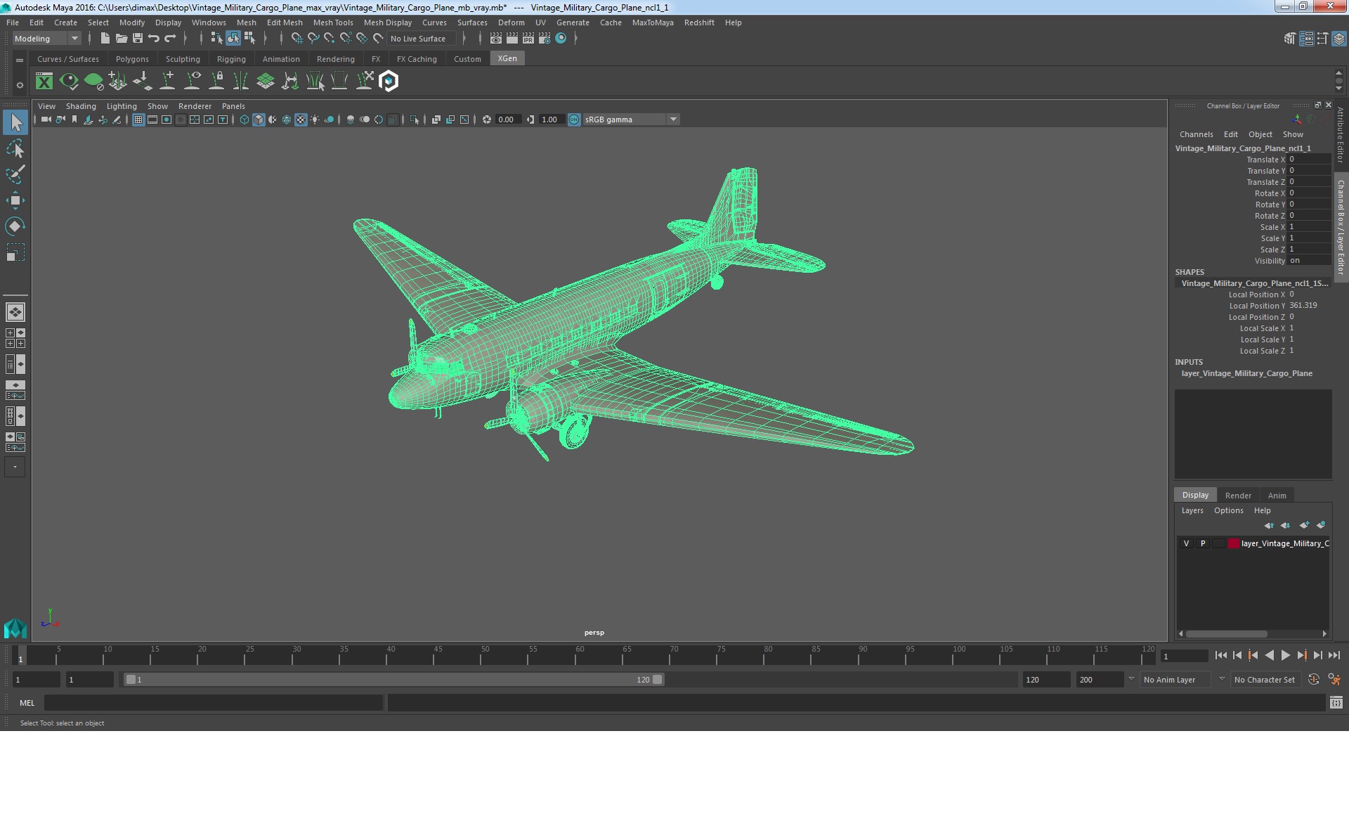 3D Vintage Military Cargo Plane model