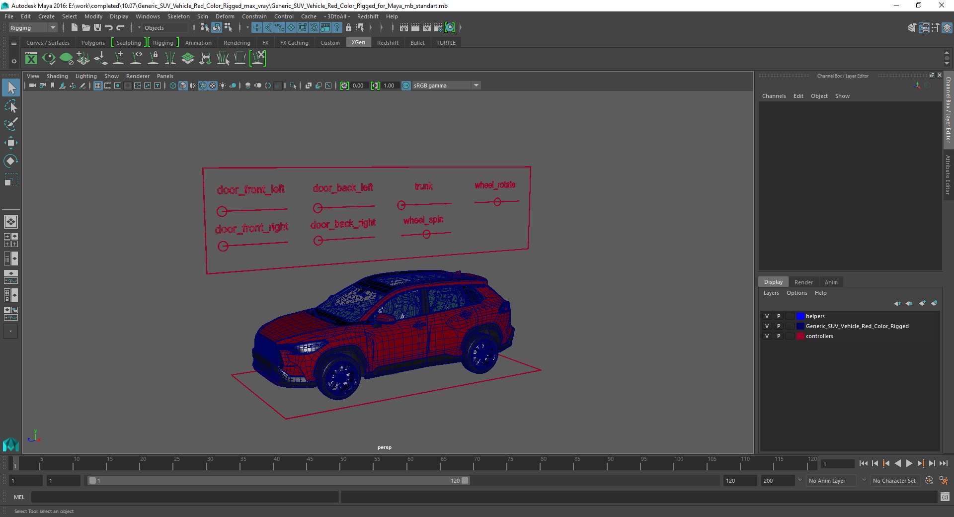 3D model Generic SUV Vehicle Red Color Rigged for Maya