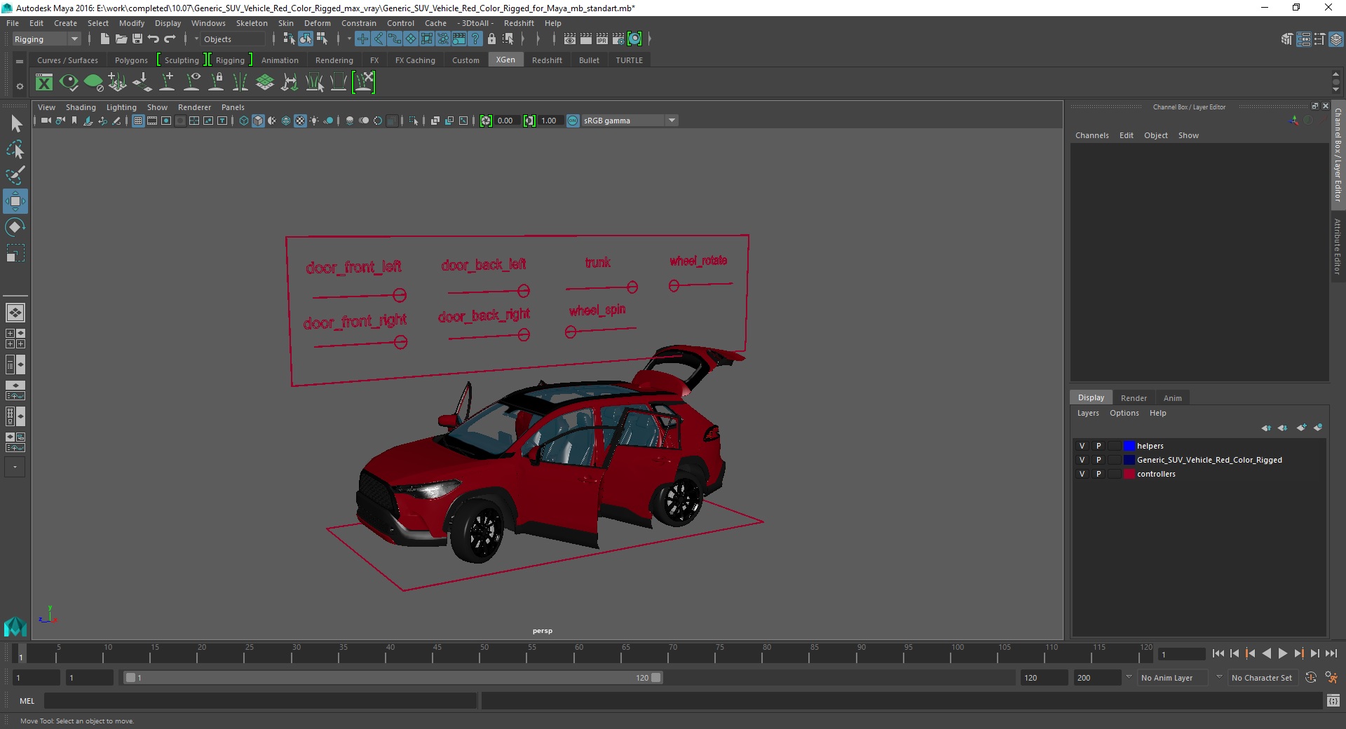 3D model Generic SUV Vehicle Red Color Rigged for Maya