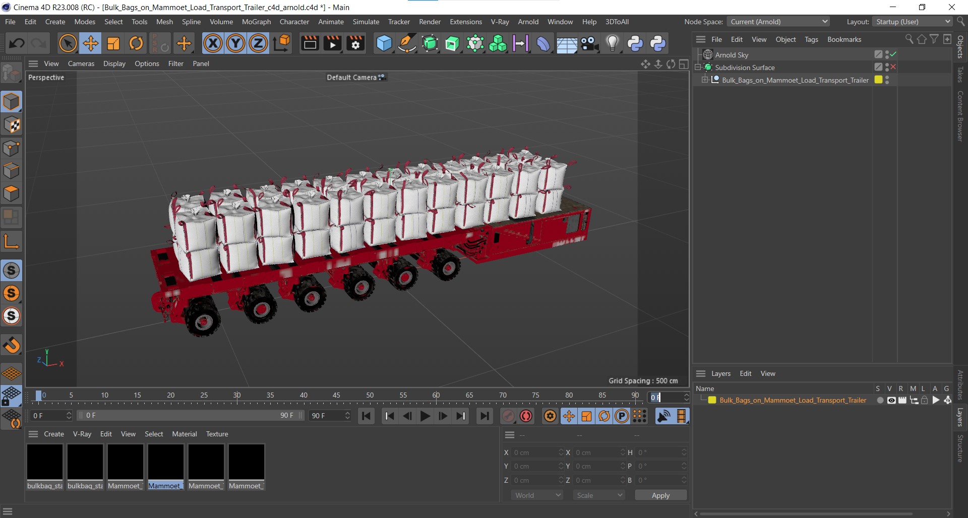 3D Bulk Bags on Mammoet Load Transport Trailer model