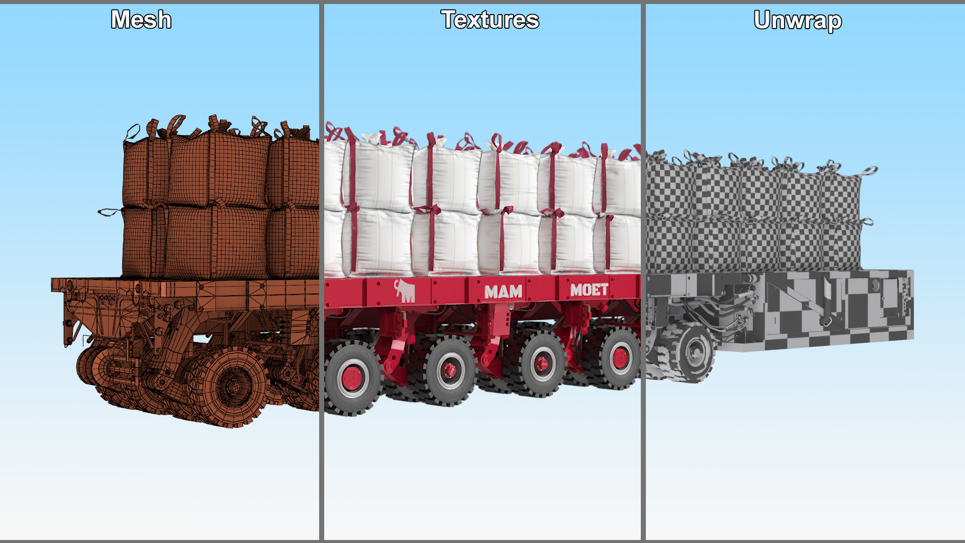 3D Bulk Bags on Mammoet Load Transport Trailer model