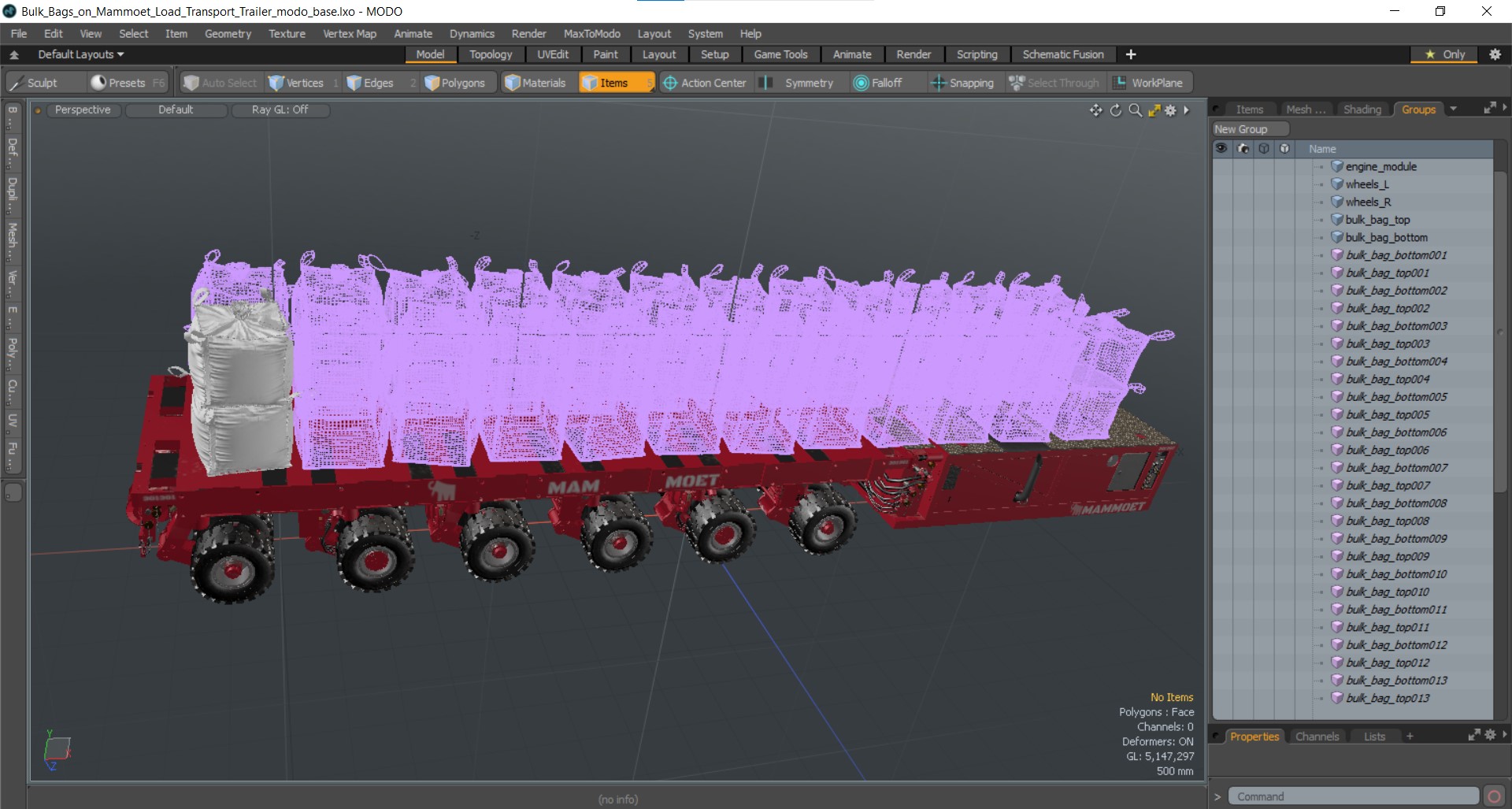 3D Bulk Bags on Mammoet Load Transport Trailer model