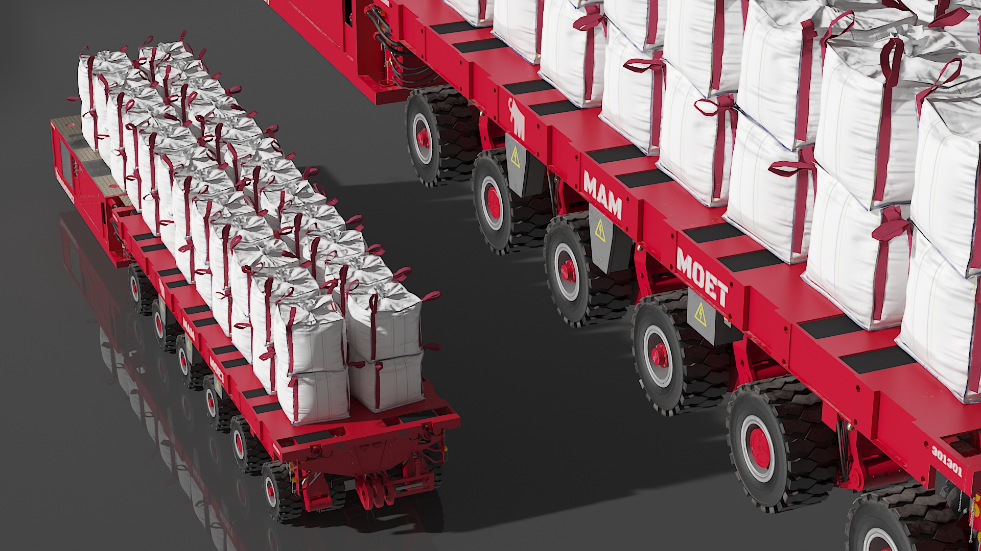 3D Bulk Bags on Mammoet Load Transport Trailer model